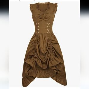 Belle Porque Steampunk Gothic Victorian Dress Ruffled Corset Brown Adjustable Lg